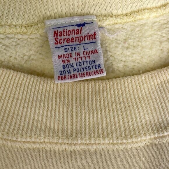Vintage 80s National Screenprint Mens Yellow Fleece Pullover Sweatshirt Large. - Picture 3 of 4